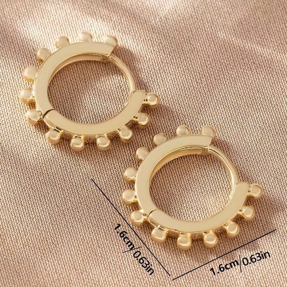 14K Gold Plated‎ Studded Hoop Earrings Womens Jewelry Minimalist Trendy Cute - Picture 3 of 3